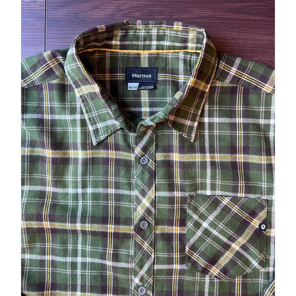 Marmot Mens XXL Green Plaid Flannel Shirt Long Sleeve Wool Blend SCC-308 - Picture 2 of 10